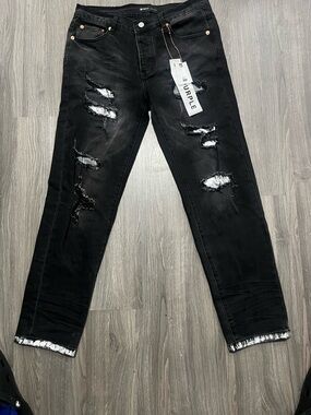 Purple Brand Slim Distressed Black Jeans with washed look for Men